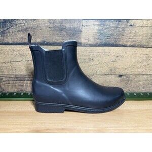 J. Crew Faux Fur- Shearling Lined Chelsea Rain Boots Black Size 9